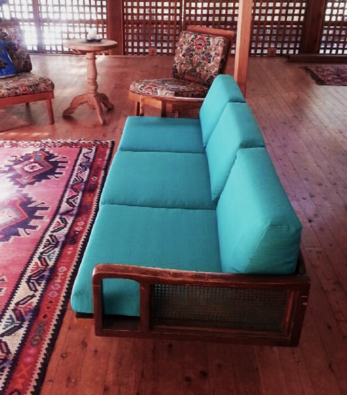 Custom Cushions in Zepel Flat Out Ride Teal