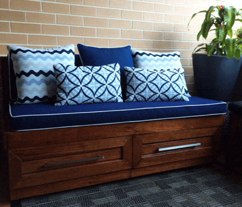 Custom Outdoor setting in Sunbrella and Warwick outdoor fabrics