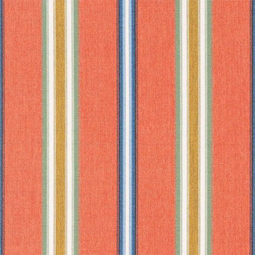 Sunbrella Saltillo fabric in Sedona color, showcasing vibrant red and orange desert-inspired tile pattern, from The Foam Booth.